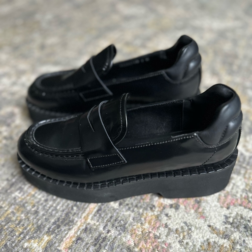Aquatalia Marta Patent Leather Casual Penny Loafers 7 Weatherproof Chunky Black - Picture 8 of 10